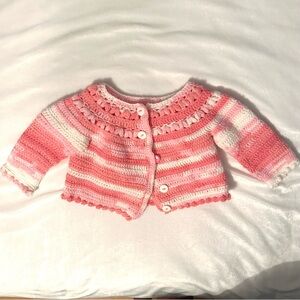 Vintage Handmade Pink Cardigan Sweater Shrug Crochet Hand Knit 24M Girl Baby